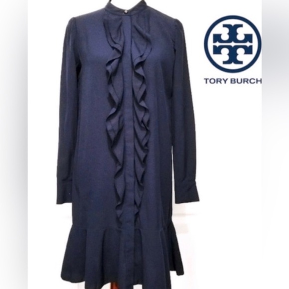 Tory Burch navy blue ruffle dress NWT - Picture 1 of 9